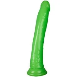 Realrock Glow in the Dark Slim Dildo med Sugekop 23 cm - Grøn